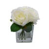 19cm White Roses Artificial Plant In Clear Square Glass Vase -Gardens And Landscaping 19cm white roses artificial plant in clear square glass vase5010795682690 01c bq