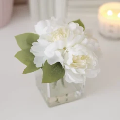 19cm White Roses Artificial Plant In Clear Square Glass Vase -Gardens And Landscaping 19cm white roses artificial plant in clear square glass vase5010795682690 01i