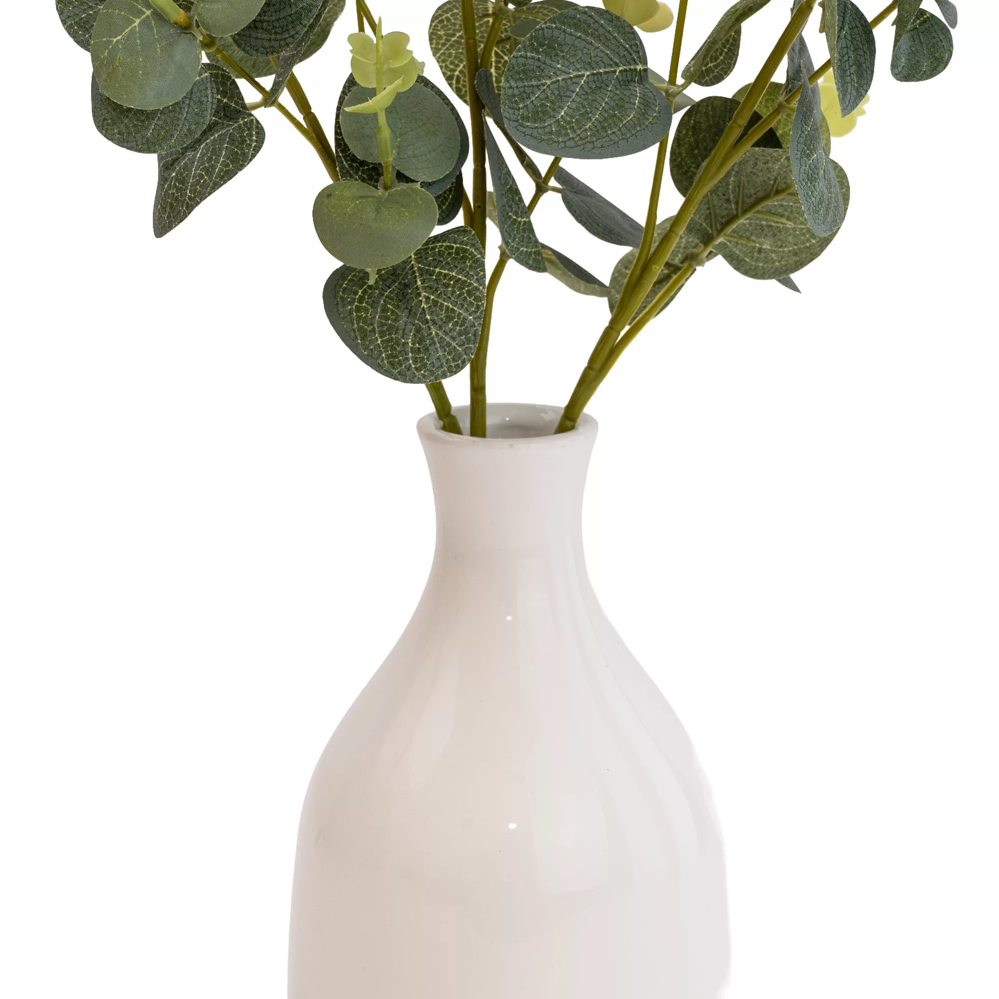 25cm Eucalyptus Stems Artificial Plant In Natural Ceramic Bottle Vase 4 25cm Eucalyptus Stems Artificial Plant In Natural Ceramic Bottle Vase - Image 2
