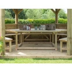 Forest Garden Furnished Cedar Roof Hexagonal Gazebo, (W)4900mm (D)4240mm (Green Cushion Included) -Gardens And Landscaping forest garden furnished cedar roof hexagonal gazebo w 4900mm d 4240mm green cushion included 5013053172612 02i