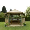 Forest Garden Furnished Timber Roof Hexagonal Gazebo, (W)4900mm (D)4240mm (Green Cushion Included) 2 Forest Garden Furnished Timber Roof Hexagonal Gazebo, (W)4900mm (D)4240mm (Green Cushion Included) -Gardens And Landscaping forest garden furnished timber roof hexagonal gazebo w 4900mm d 4240mm green cushion included 5013053172643 01i