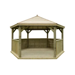 Forest Garden Hexagonal Gazebo With Timber Roof, (W)4.9m (D)4.24m -Gardens And Landscaping forest garden hexagonal gazebo with timber roof w 4 9m d 4 24m5013053163443 02c bq