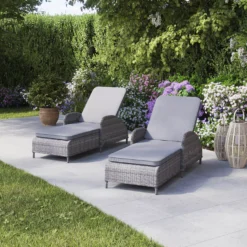 GoodHome Hamilton Steeple Grey Rattan Effect Sun Lounger -Gardens And Landscaping goodhome hamilton steeple grey rattan effect sun lounger5059340676159 01i