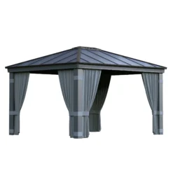 Palram - Canopia Dallas Grey Polyester (PES) Gazebo Curtain, Pack Of 4 (L)2120mm (W)4090mm -Gardens And Landscaping palram canopia dallas grey polyester pes gazebo curtain pack of 4 l 2120mm w 4090mm7290108602678 02c