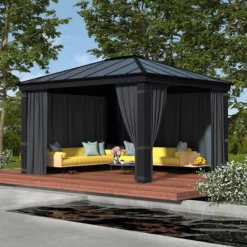 Palram - Canopia Dallas Grey Polyester (PES) Gazebo Curtain, Pack Of 4 (L)2120mm (W)4400mm -Gardens And Landscaping palram canopia dallas grey polyester pes gazebo curtain pack of 4 l 2120mm w 4400mm7290108602692 01i