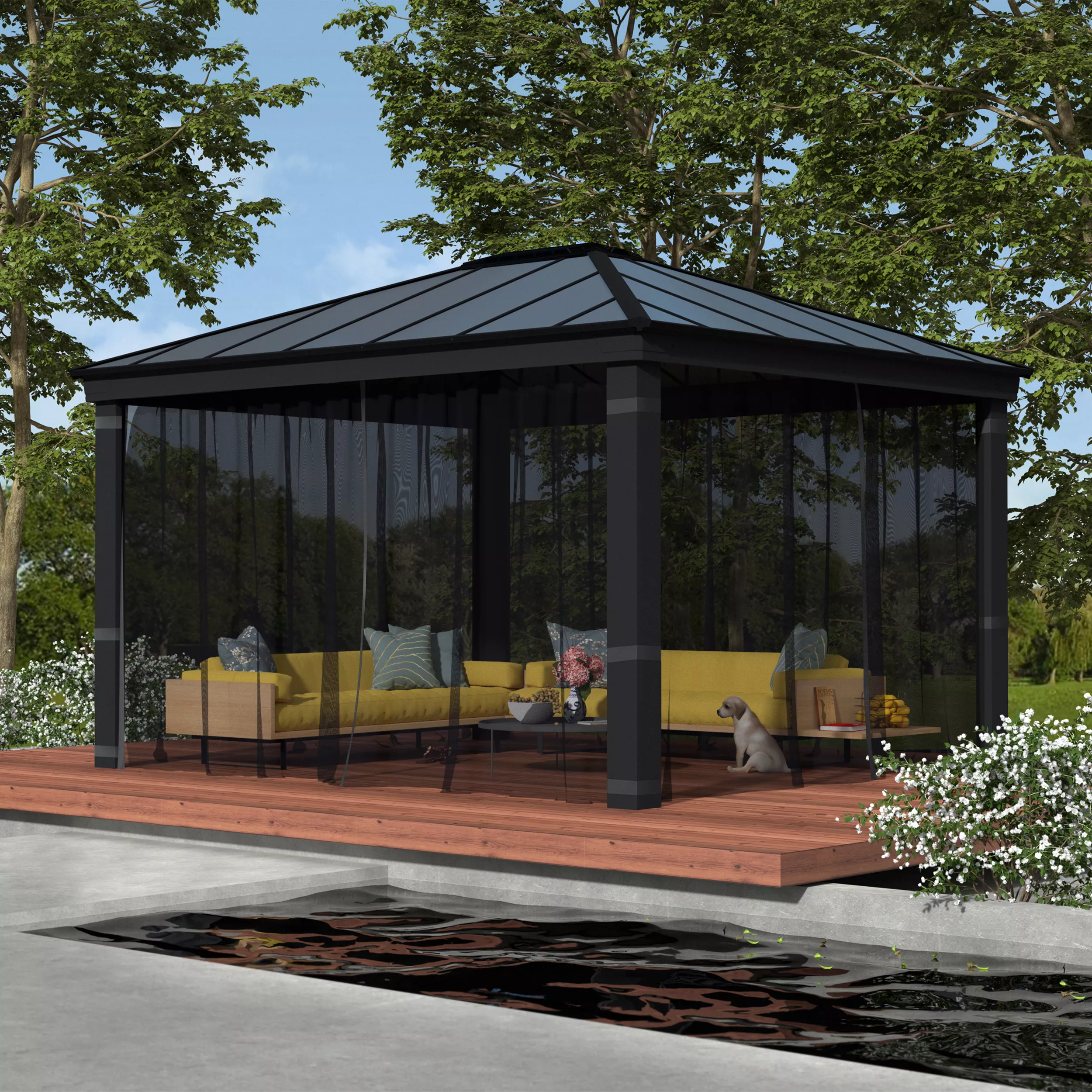 Palram - Canopia Dallas Grey Polyester (PES) Gazebo Netting, Pack Of 4 (L)2120mm (W)5070mm 4 Palram - Canopia Dallas Grey Polyester (PES) Gazebo Netting, Pack Of 4 (L)2120mm (W)5070mm - Image 2