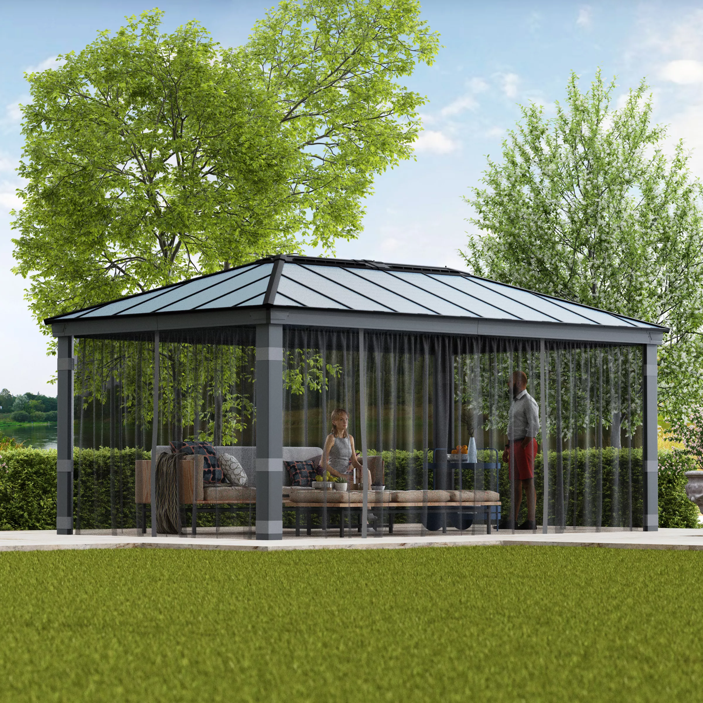 Palram - Canopia Dallas Grey Polyester (PES) Gazebo Netting, Pack Of 4 (L)2120mm (W)5070mm 6 Palram - Canopia Dallas Grey Polyester (PES) Gazebo Netting, Pack Of 4 (L)2120mm (W)5070mm - Image 4