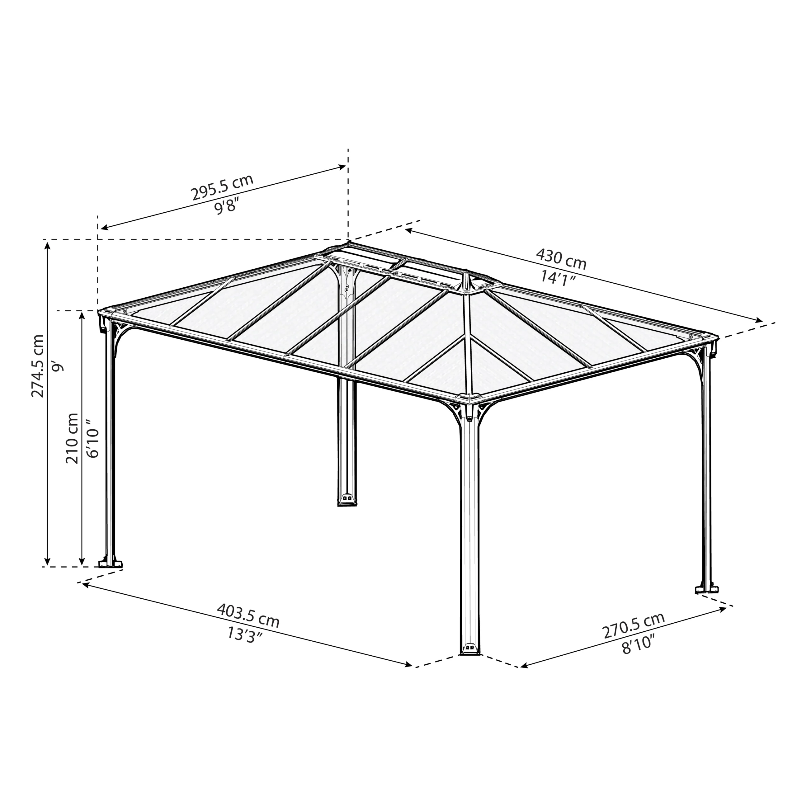Palram - Canopia Martinique Grey Rectangular Gazebo, (W)4.3m (D)2.96m - Assembly Required 14 Palram - Canopia Martinique Grey Rectangular Gazebo, (W)4.3m (D)2.96m - Assembly Required - Image 12