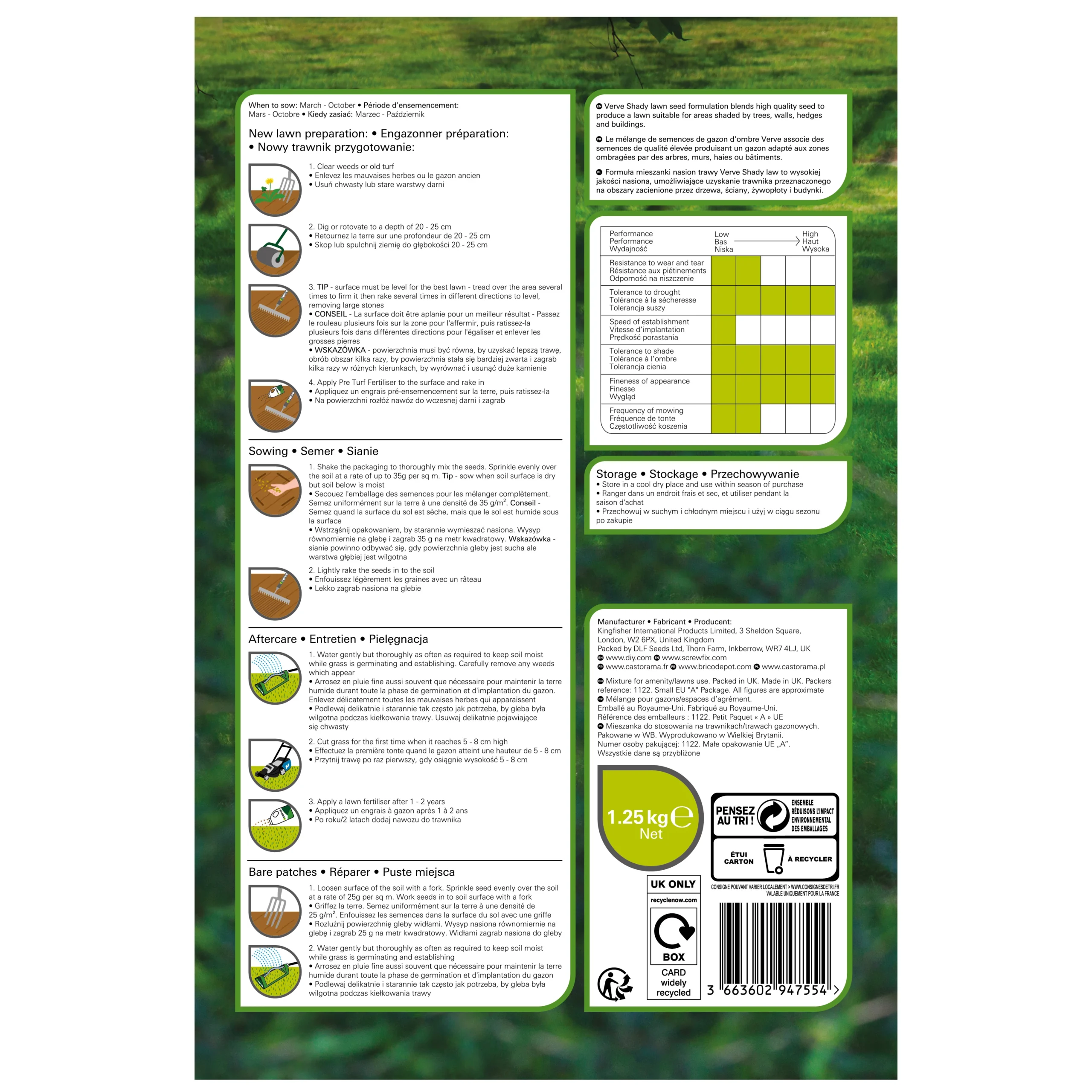 Verve Shady Grass Seeds, 1.25kg 4 Verve Shady Grass Seeds, 1.25kg - Image 2